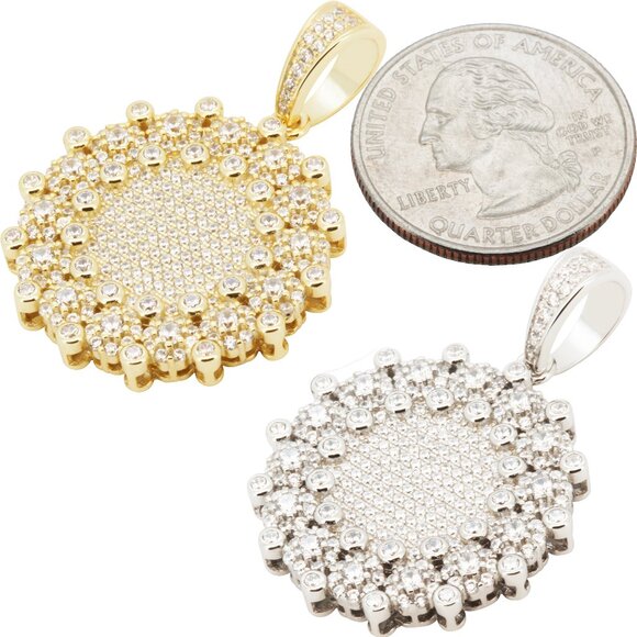 Amazon.com: 14K Yellow/White Gold Finish AAA Cubic Zirconia  925 Sterling Silver 14k Gold Vermeil AAA Cubic Zirconia Circle Pendant